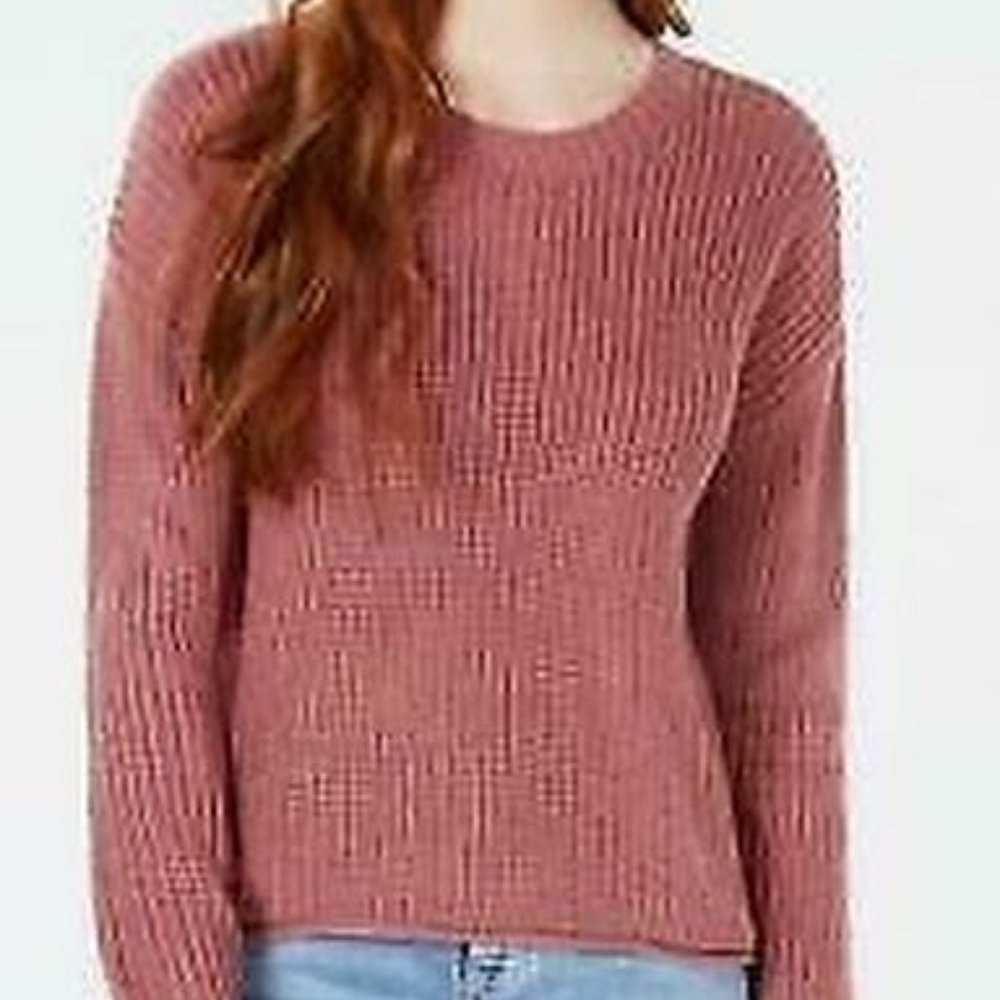 OHMG! Juniors Ribbon-Back Pullover Sweater,Size Medium/Rose